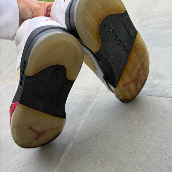 Jordan White and Red High-Top Sneakers - Picture 4 of 5